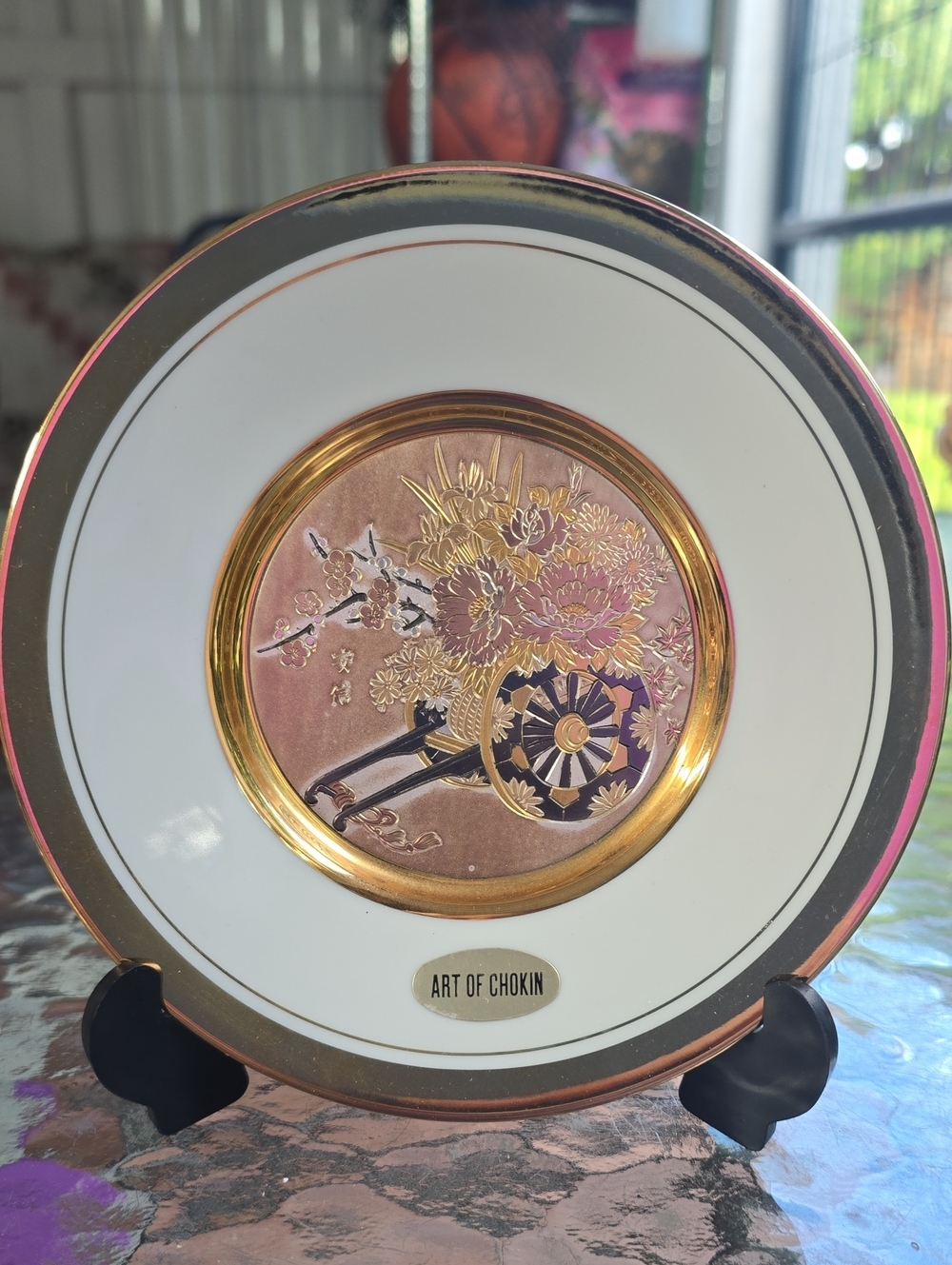 Atr Of Chokin Decorative Gold & Pink Floral Plate